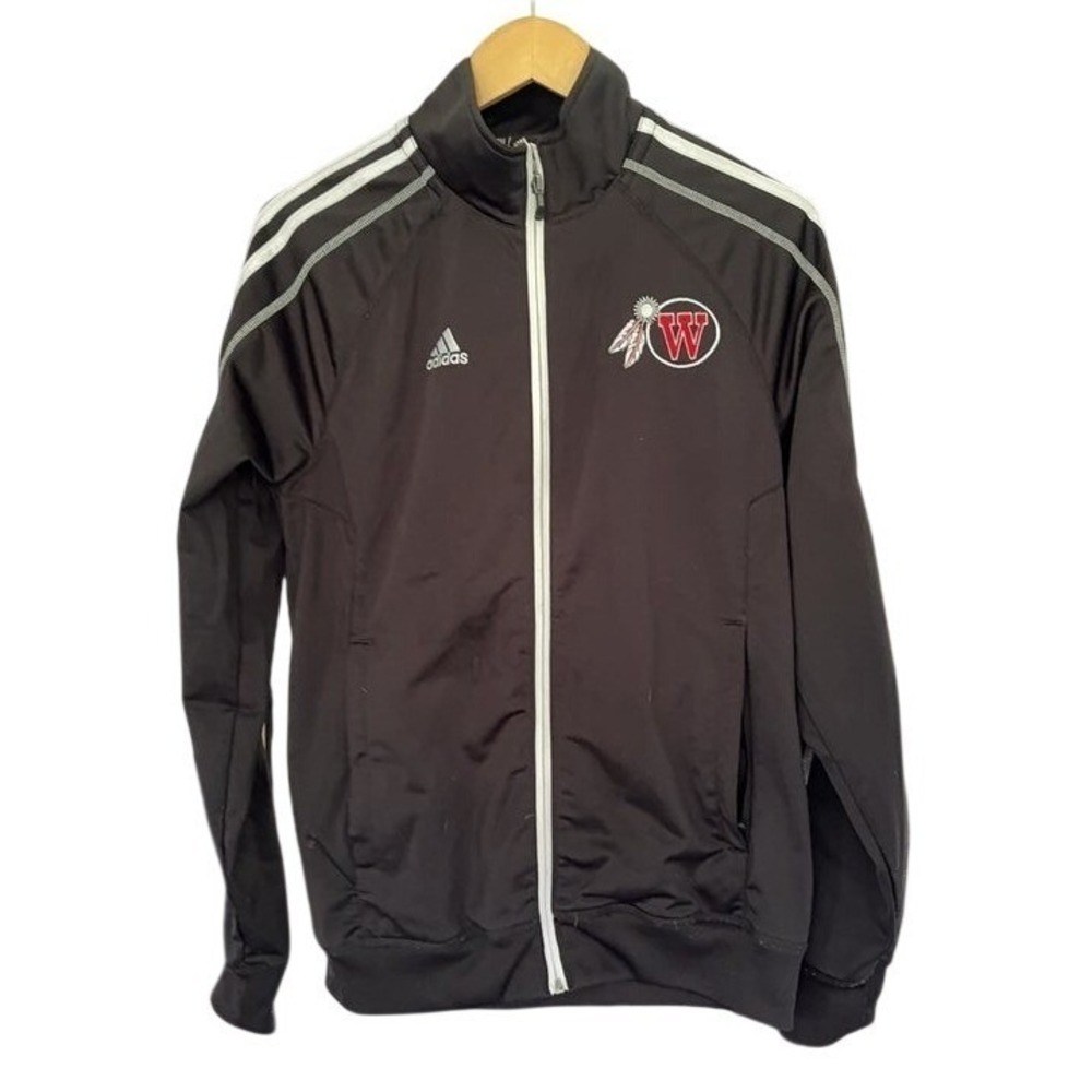 Adidas Mens Black Full Zip Track Jacket White Stripes W Logo Small Athletic Wear